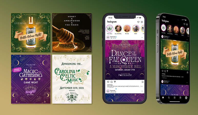 Fae Nectar - Social Media A small sample of the many designs that I created and distributed via Fae Nectar's social media channels.